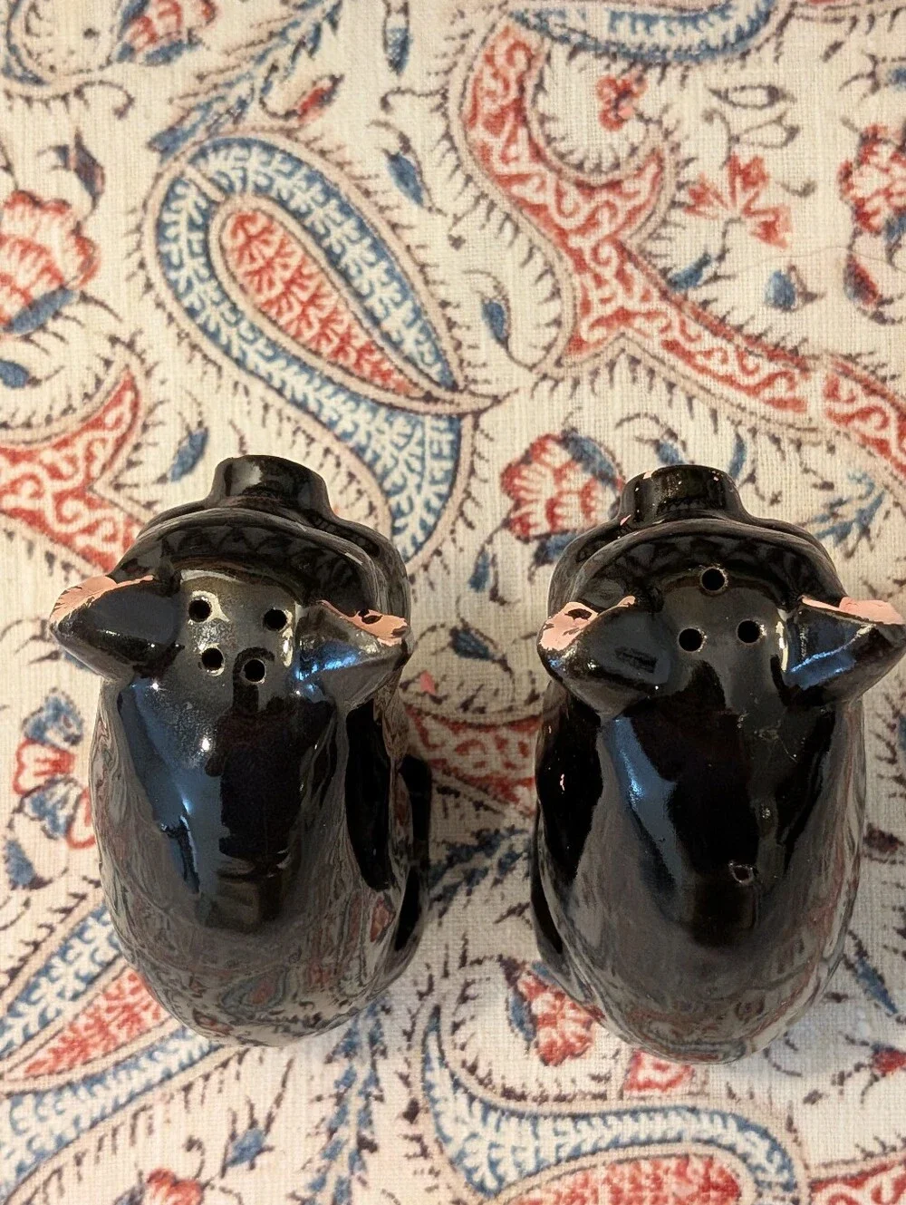 MCM Japan Black Ceramic Pig Salt and Pepper Shaker Set